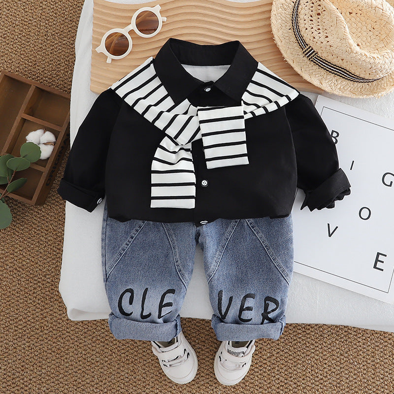 Children's Clothing Kidsren's Shirts 2025 Spring & Fall New Fake Two-Piece Solid Color Shawl Shirts for Boys and Girls Baby Jackets Wholesale