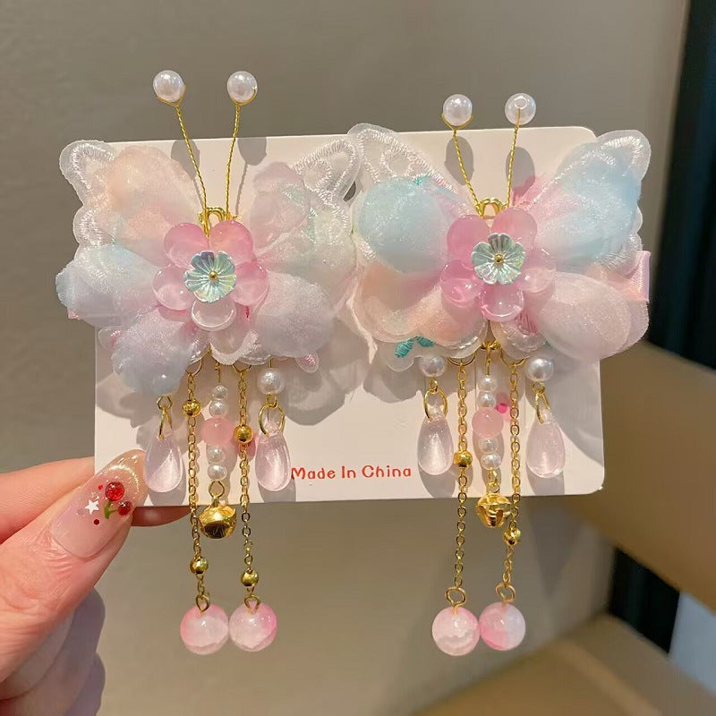 Children's Ancient Style Hair Accessories, Hairpins, Han Dynasty Costume Accessories, Tassels, Flowers, Super Fairy Clips, Girls' Glass Headdresses, Butterflies