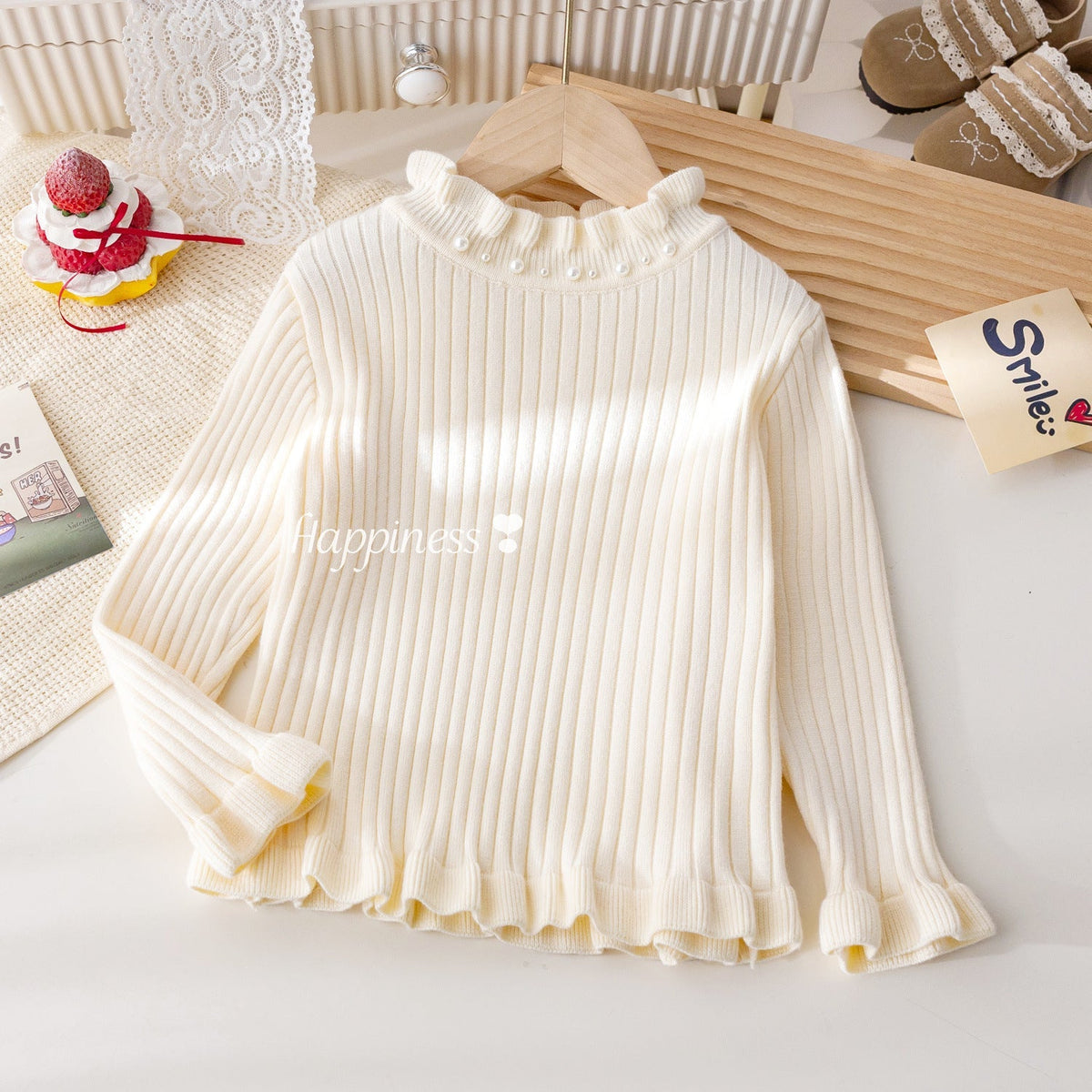 Girls' Autumn Fresh Style Knit Sweater with Sweet Embroidery and Crochet, Fashionable Versatile Cardigan for Babies
