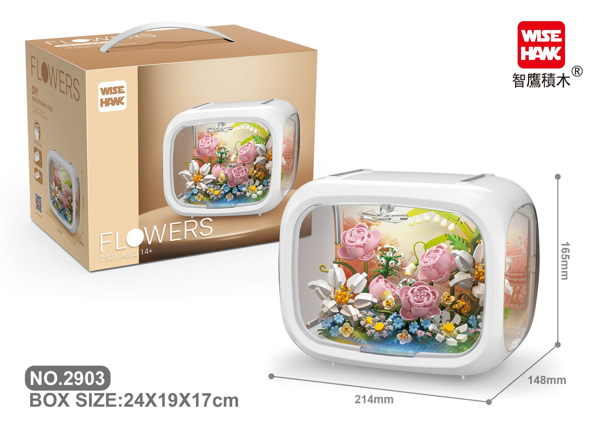 Smart Eagle Eternal Rose Space Capsule Transparent Dustproof Display Box Cross-Border Micro Particle Building Block Flower Ornament Building Block Flower