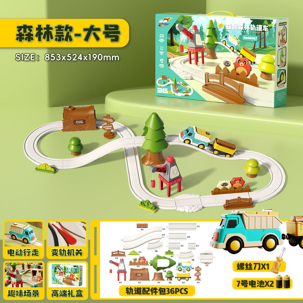 Cross-Border Electric Train Forest Logging Track Children's Assembled Circular Overpass Educational Track Car Boy Toy
