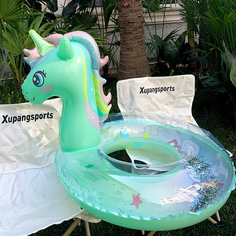 New children's pink rainbow horse sequins swimming ring inflatable water cute unicorn children's sponge bottom seat ring