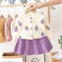 Girls' Knitwear Cardigan Children's Sweater Women's Baby Foreign-Style Two-Piece Sweater Dress Fruit Handmade Flower Dress Baby Set