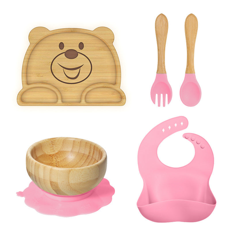Wooden Children's Supplementary Food Plate Creative Cartoon Dinner Plate for Kindergarten Baby's Bamboo and Wooden Plate Baby Suction Disc Bowl
