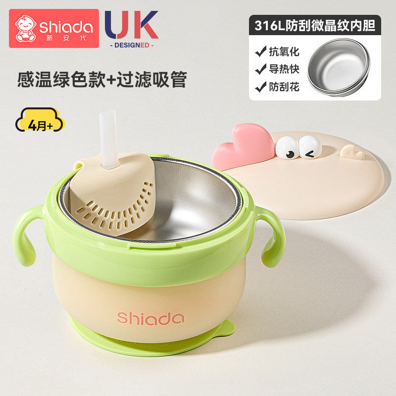 Baby Food Supplement Bowl, Specially Designed for Infants and Young Children, with Constant Temperature Water Injection and Insulation, Suitable for Eating Out, Complete Set of Utensils