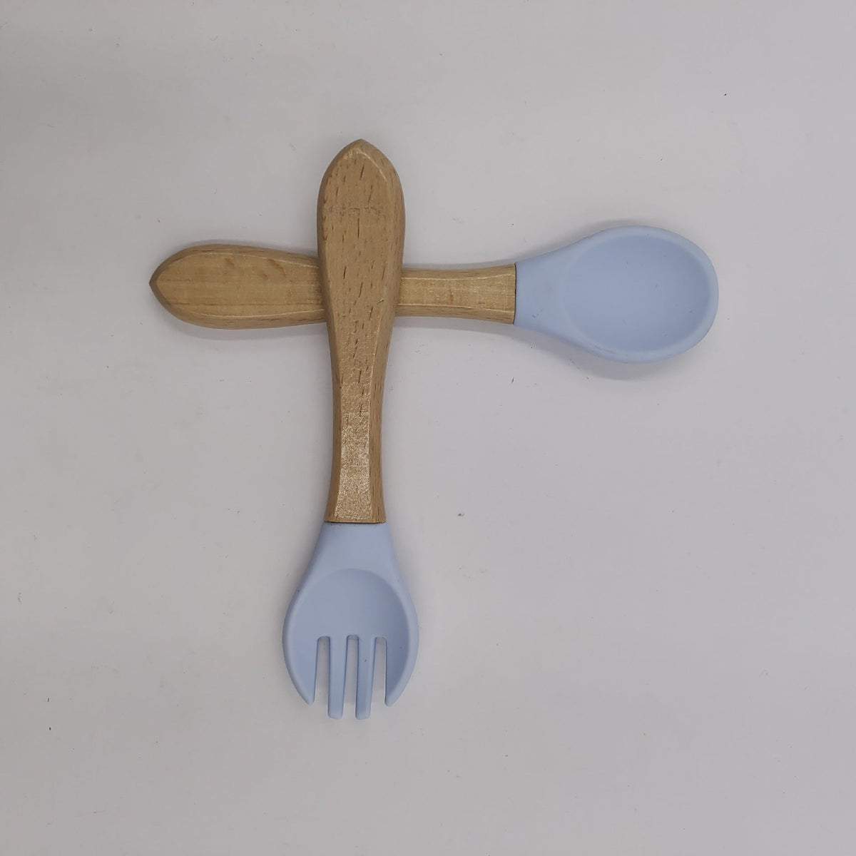 Manufacturer Aliexpress Cross-Border Ready-Stock Children's Eating Training Spoon Wooden Handle Fork Silicone Soft Spoon Silicone Wood Combination