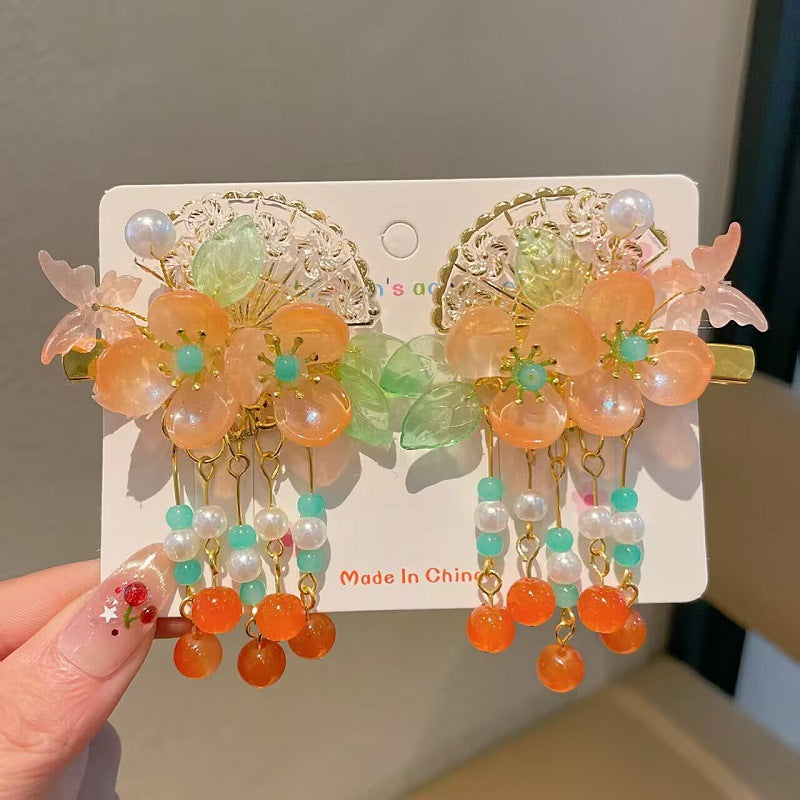 Children's Ancient Style Hair Accessories, Hairpins, Han Dynasty Costume Accessories, Tassels, Flowers, Super Fairy Clips, Girls' Glass Headdresses, Butterflies