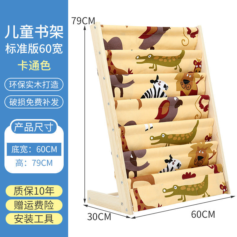 in stock Solid Wood Bookshelf Floor-Standing Children's Room Picture Book Storage Rack Kindergarten Reading Area Corner Book Picture Book Rack Bookcase