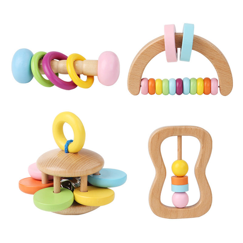 Cross-Border Wooden Children's Toys for Early Education, 0 to 6 Months Baby Hand Rattles, Bed Bells, Baby Musical Instruments, Newborn Gifts