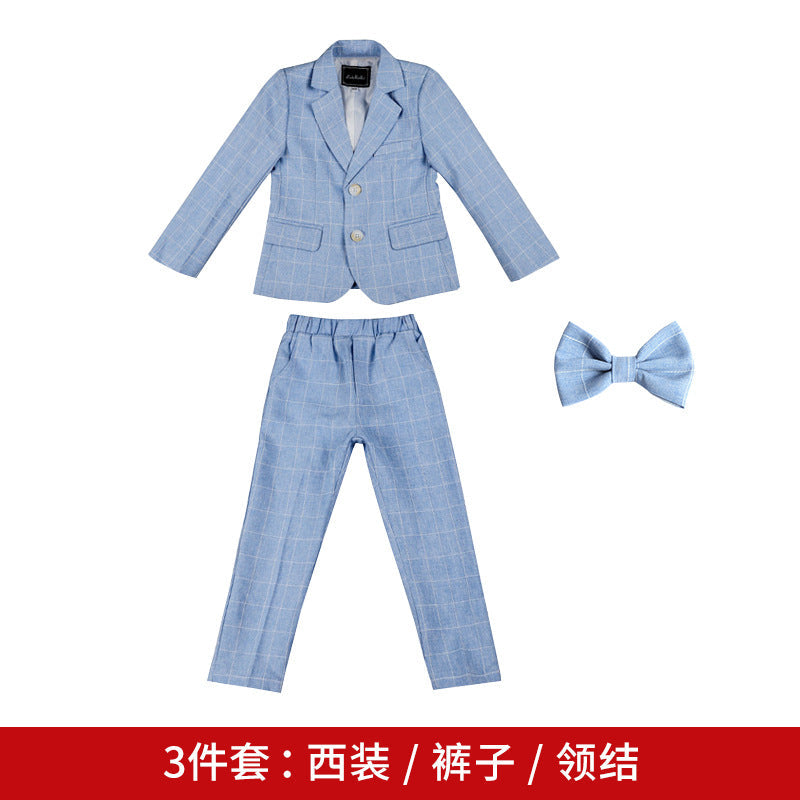 Children's dress spring new British Plaid small suit boy gentleman piano host performance costume suit generation