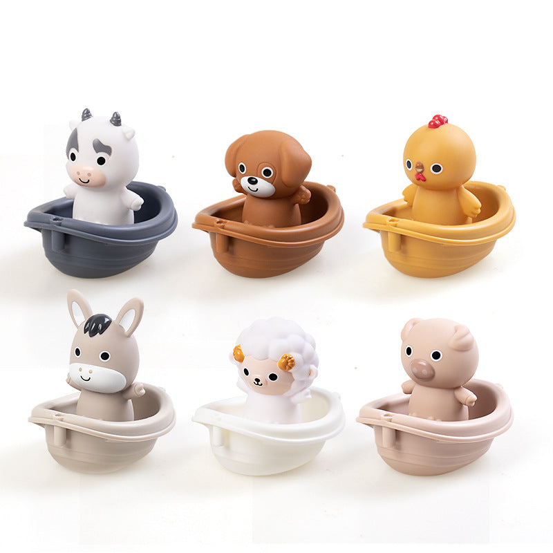Children's Bathroom Stackable Floating Boat Toy Infant Bathing and Baby Bathing and Bathing Water Stackable Boat Animal Finger Cover Toy