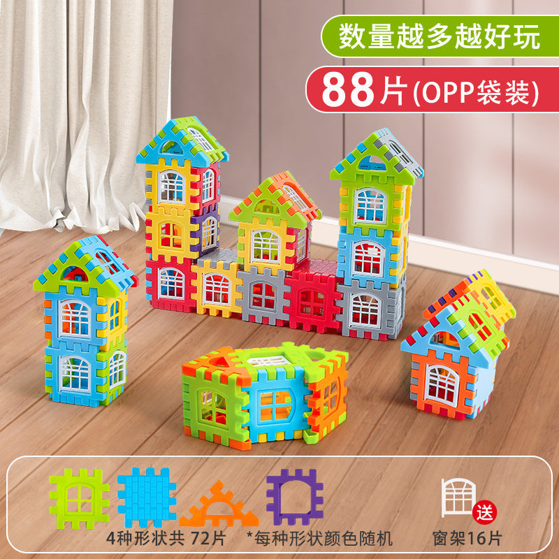 Children's House Building Blocks Assembled Toys Puzzle Large Particle Square Wall Window Model Puzzle 3 Years Old 6 Girls and Boys