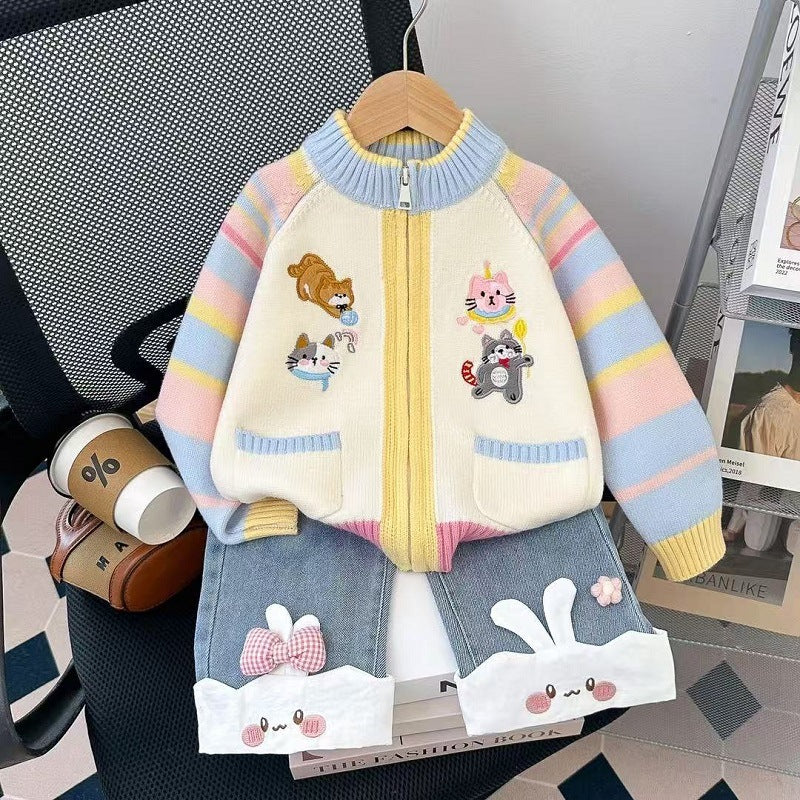 Girls' Sweaters, New Autumn Styles, Stylish Knitted Cardigans for Babies, Children's Autumn Princess Coats, Children's Clothing