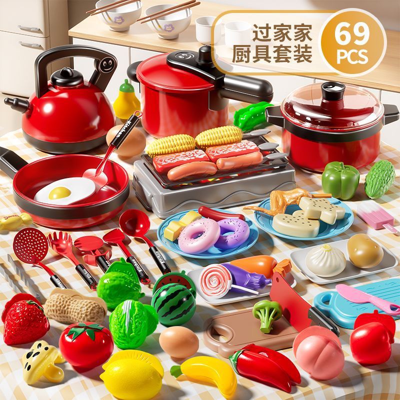 Pretend Play Toy Girl Mini Kitchen, Baby Girl Role-Play Child’s Cookware Set—Make Food & Cut Fruit Fun Toy