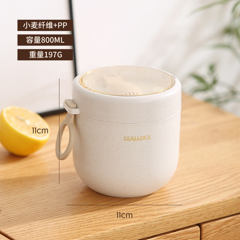 304 Stainless Steel Large-Capacity Insulated Portable Milk Cup for Office Workers with Lid and Spoon, Breakfast Cup, Oatmeal Cup, Lunch Box