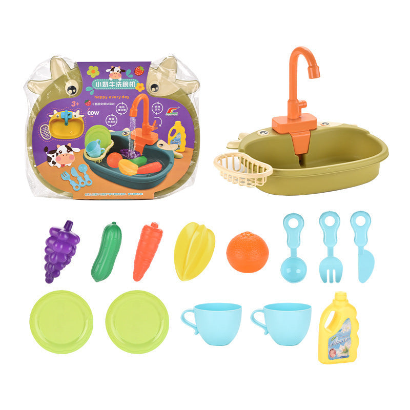 Children's Vegetable Washing Basin Simulation Kitchenware Electric Circulation Water Discharge Washing Table Puzzle Play House Kitchen Dishwasher Toy