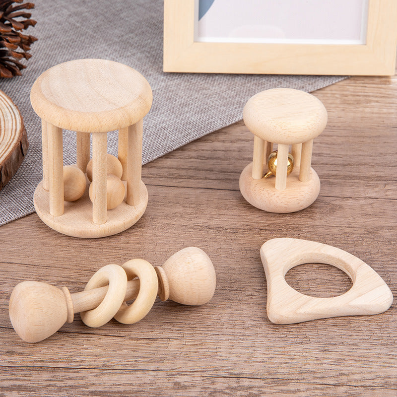 Cross-Border Wooden Children's Toys for Early Education, 0 to 6 Months Baby Hand Rattles, Bed Bells, Baby Musical Instruments, Newborn Gifts