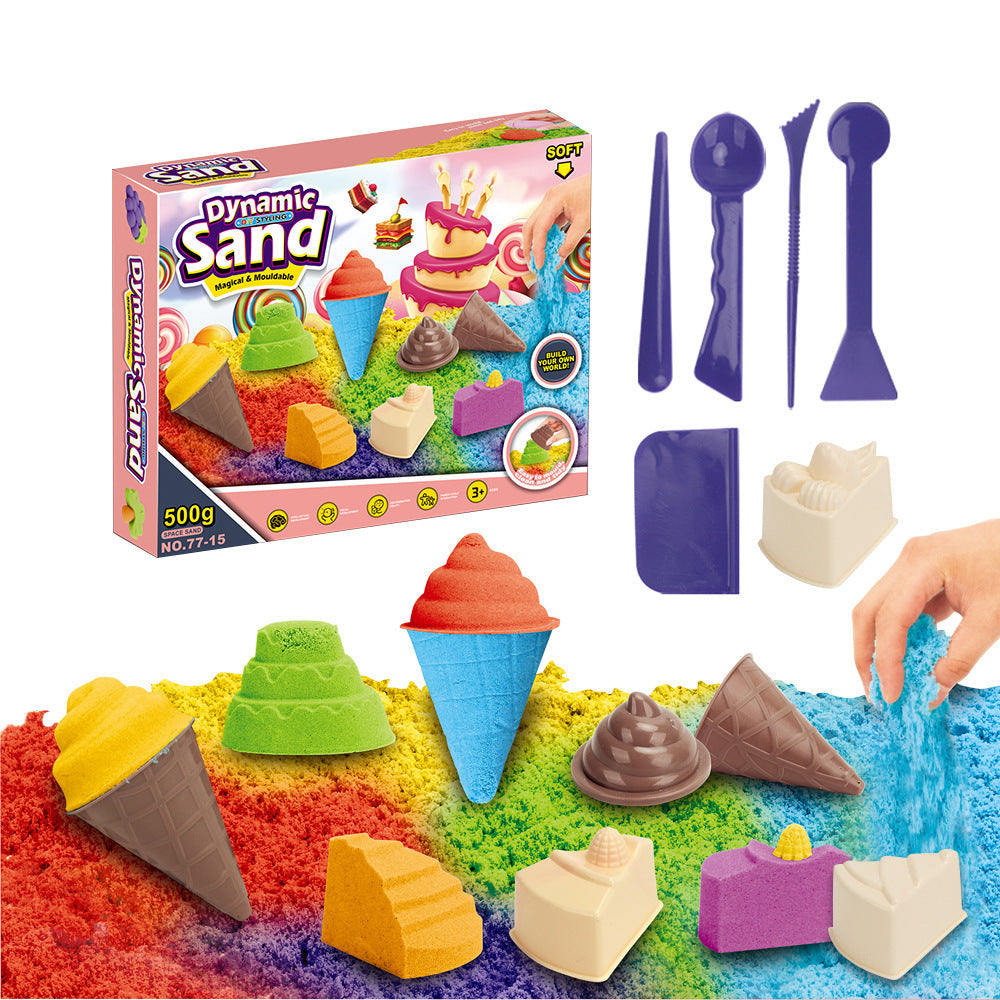 Hot-Selling Space Sand Complete Set with Power Magic Sand Tray, Fruit Ice Cream Molds, Children's Sand Play Toy Set