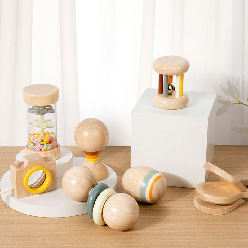 Cross-Border Wooden Children's Toys for Early Education, 0 to 6 Months Baby Hand Rattles, Bed Bells, Baby Musical Instruments, Newborn Gifts