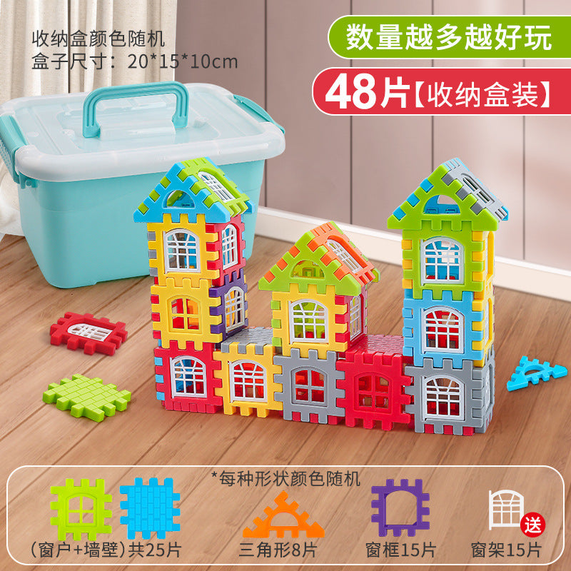 Children's House Building Blocks Assembled Toys Puzzle Large Particle Square Wall Window Model Puzzle 3 Years Old 6 Girls and Boys