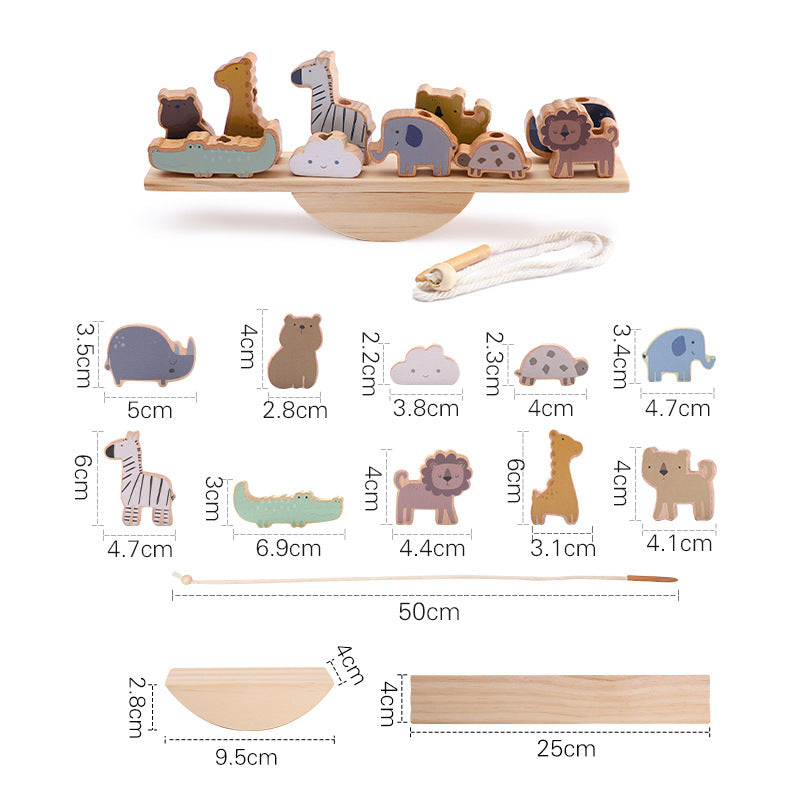 Children's Solid Wood Stacking Music Early Education Cognitive Toys Ins Wind Building Wood Animal Stacking Balance Beam Educational Toys