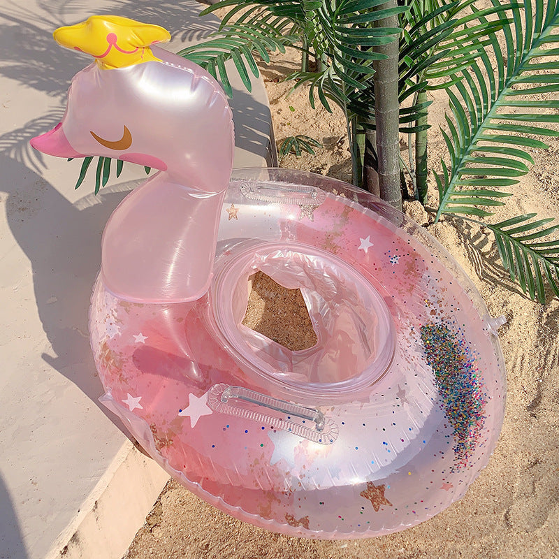 New children's pink rainbow horse sequins swimming ring inflatable water cute unicorn children's sponge bottom seat ring
