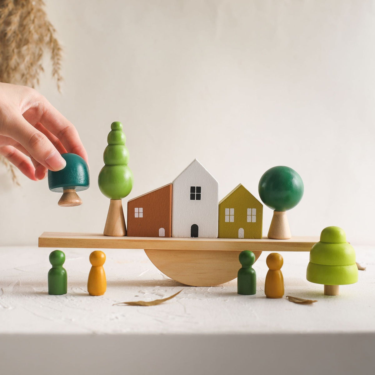 Baby puzzle multifunctional early education wooden hands-on brain toy rope color cognitive stacking seesaw toy