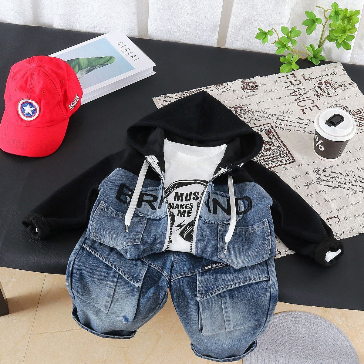 2026 New Children's Clothing Boys' Spring and Autumn Set Stylish Hooded Long-Sleeve Three-Piece Set Autumn Jacket Trendy Wholesale