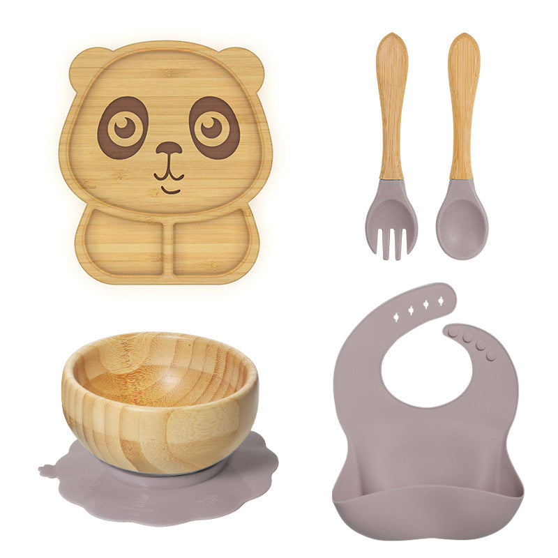 Wooden Children's Supplementary Food Plate Creative Cartoon Dinner Plate for Kindergarten Baby's Bamboo and Wooden Plate Baby Suction Disc Bowl