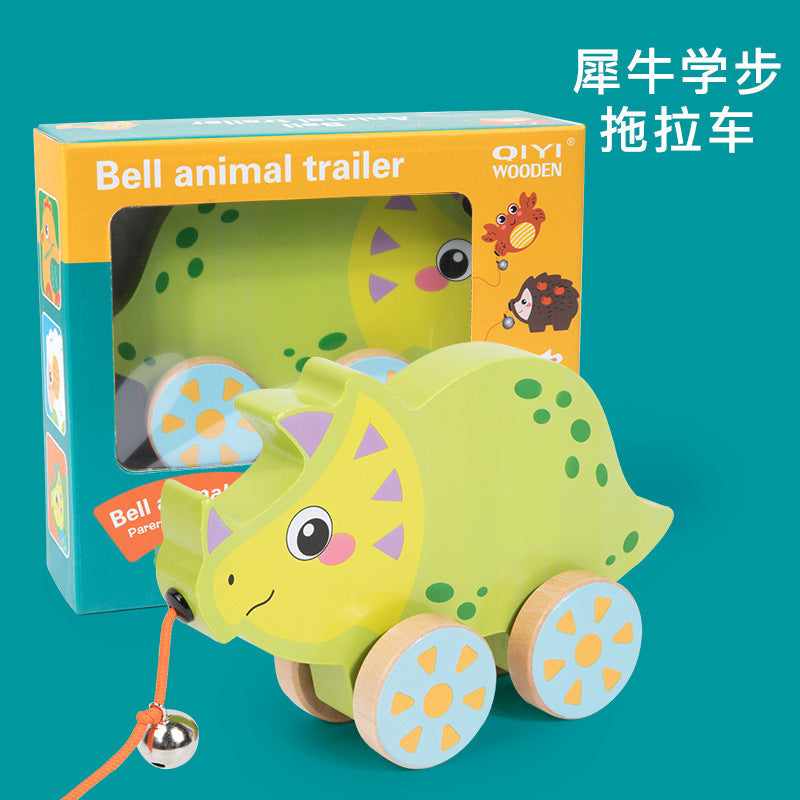 Children's Wooden Animal Trailer Puppy Tractor Shape Cognitive Pull Cord Baby Toddler Toy Stroller