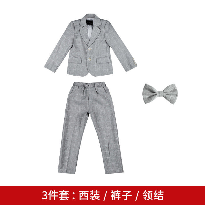 Children's dress spring new British Plaid small suit boy gentleman piano host performance costume suit generation