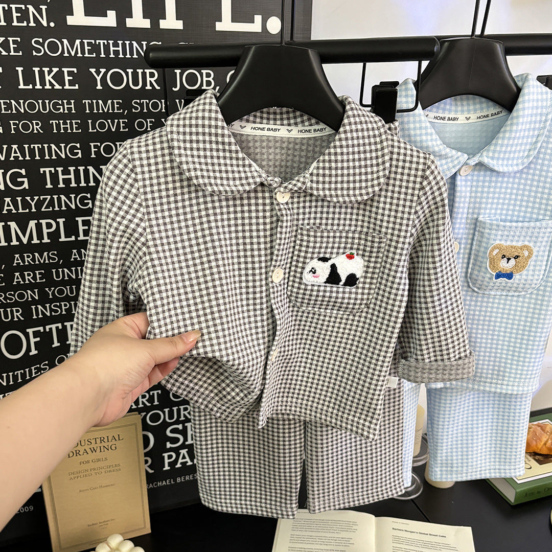 2026 Autumn Collection Children's Home Wear Set New Brushed Velvet Long Sleeve Plaid Pajamas Spring and Autumn Wholesale