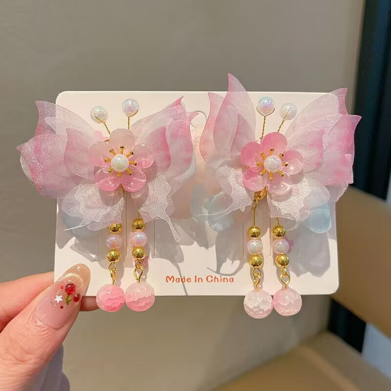 Children's Ancient Style Hair Accessories, Hairpins, Han Dynasty Costume Accessories, Tassels, Flowers, Super Fairy Clips, Girls' Glass Headdresses, Butterflies