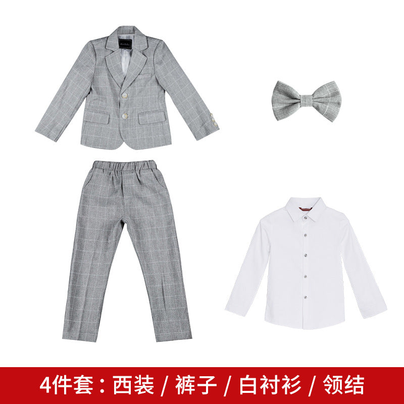 Children's dress spring new British Plaid small suit boy gentleman piano host performance costume suit generation