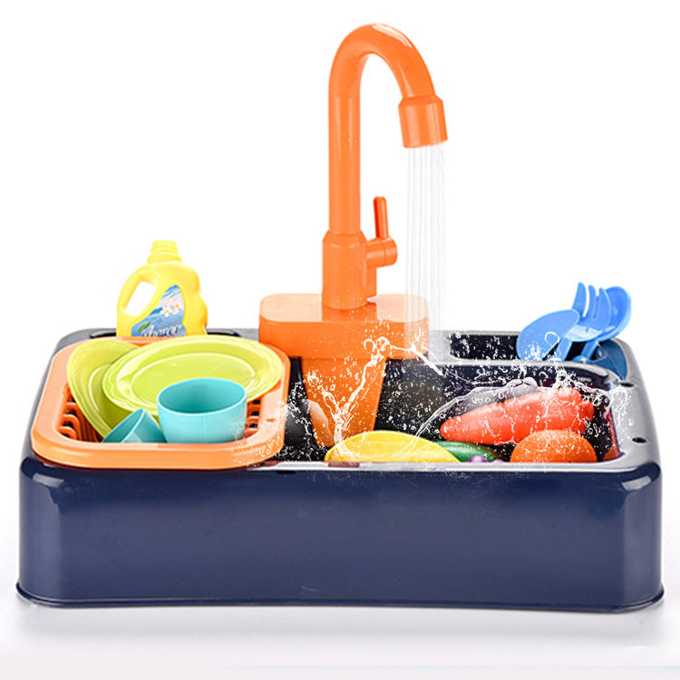 Children's Vegetable Washing Basin Simulation Kitchenware Electric Circulation Water Discharge Washing Table Puzzle Play House Kitchen Dishwasher Toy
