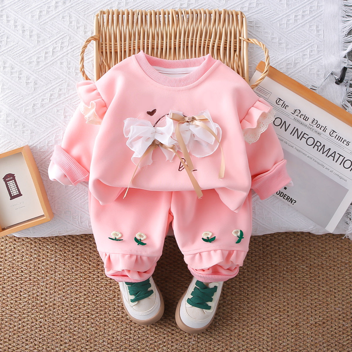 2025 Girl's Bow Sweat Spring New Women's Baoyang Korean Style Top Children's Baby Princess Long Sleeve