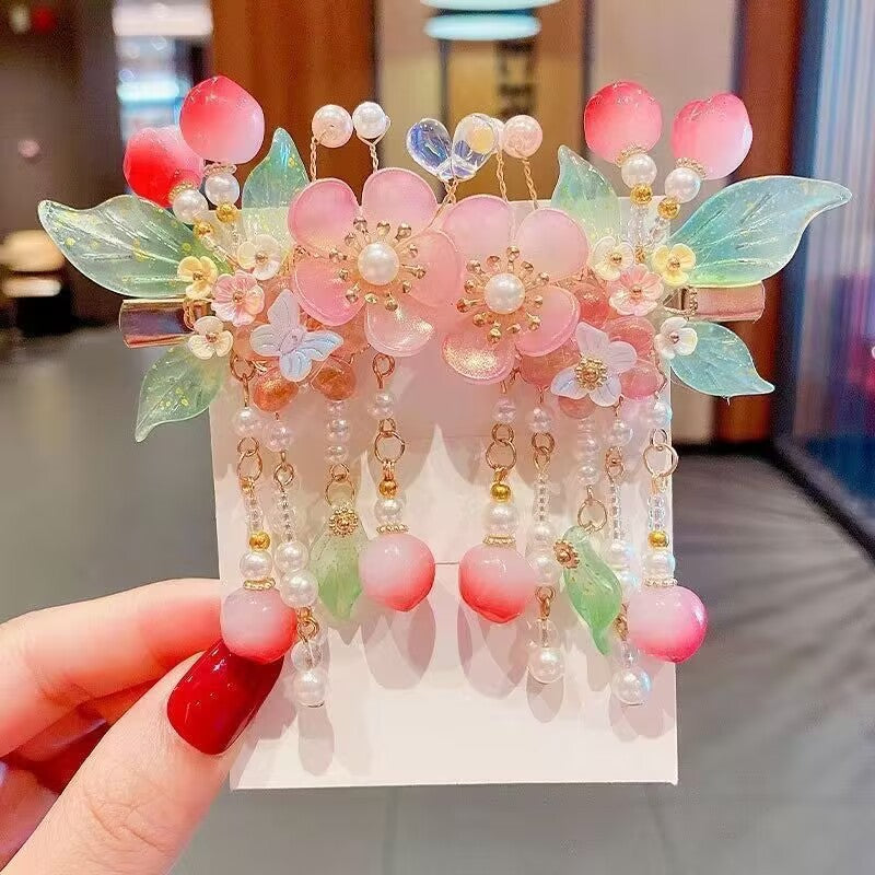 Children's Ancient Style Hair Accessories, Hairpins, Han Dynasty Costume Accessories, Tassels, Flowers, Super Fairy Clips, Girls' Glass Headdresses, Butterflies