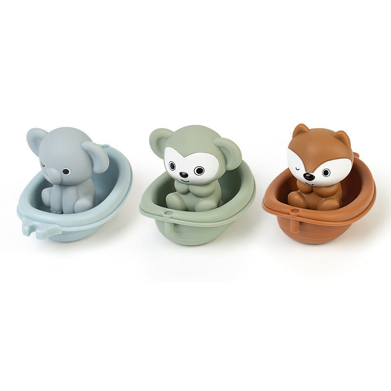 Children's Bathroom Stackable Floating Boat Toy Infant Bathing and Baby Bathing and Bathing Water Stackable Boat Animal Finger Cover Toy