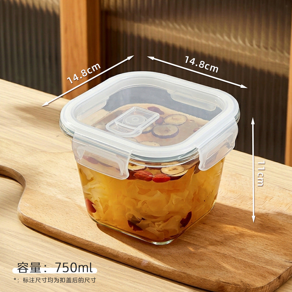 Glass Soup Bowl Household Sealed Square Microwave Heating Special Bowl for Office workers Adult Lunch Box with Lid for Fresh Keeping