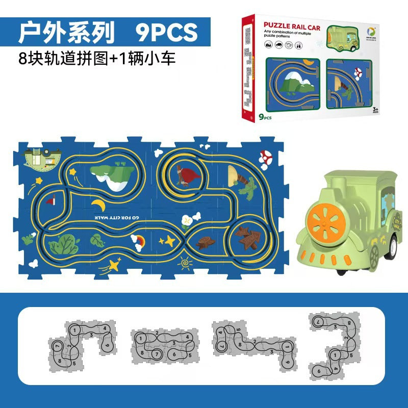 Cross-border Amazon jigsaw puzzle rail car DIY assembled sliding rail car electric train children's toy batch