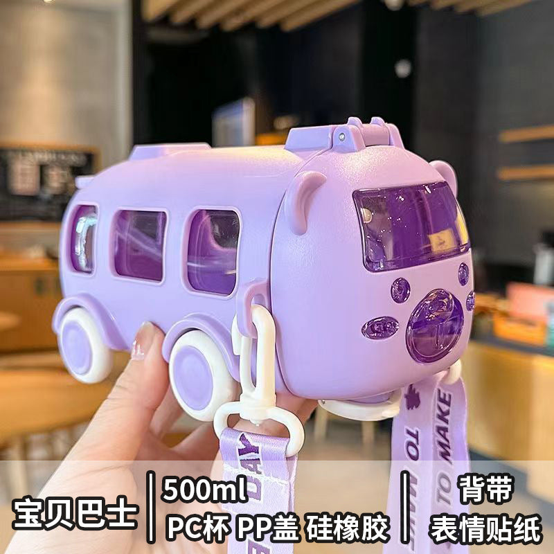 Children's Water Cup Summer Cartoon Car Baby Bus Straw Cup Female High-Looking Convenient Outdoor Bouncing Cup