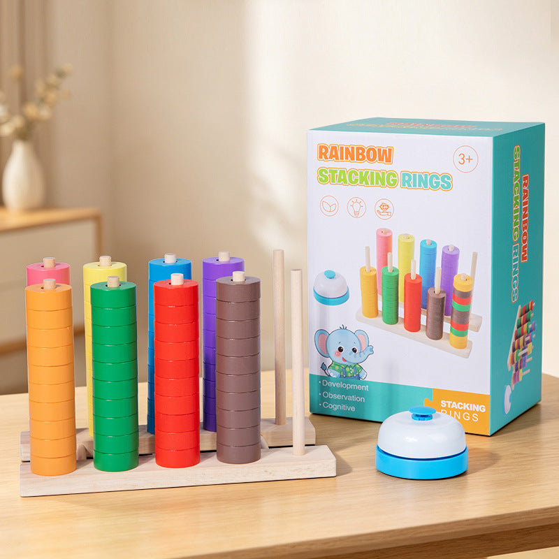 Children's geometric wooden beaded five sets of column color classification Enlightenment early education shape cognition rope puzzle toys