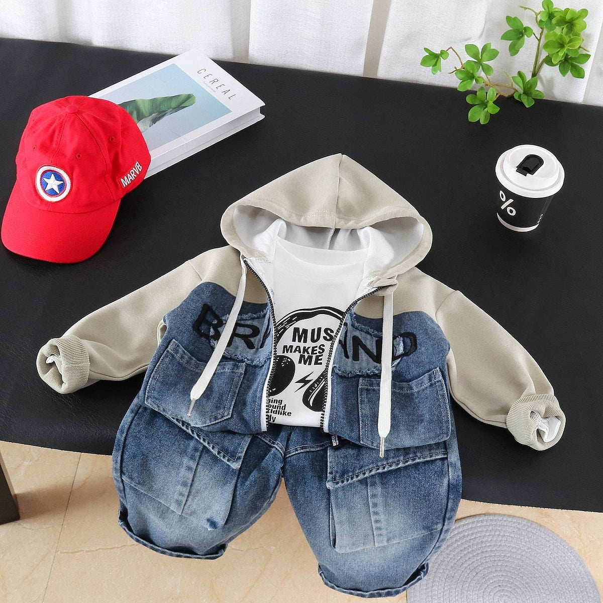 2026 New Children's Clothing Boys' Spring and Autumn Set Stylish Hooded Long-Sleeve Three-Piece Set Autumn Jacket Trendy Wholesale