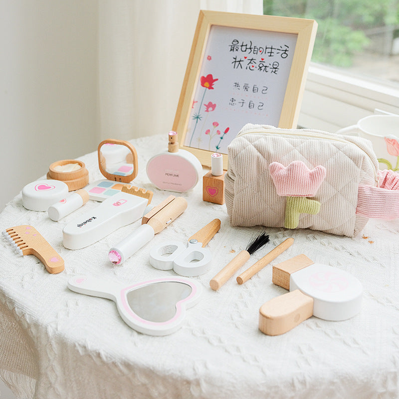 Children's Wooden Cosmetic Bag Eye Shadow Lipstick Perfume Cosmetics suit Little Girl Play Home Educational Toys