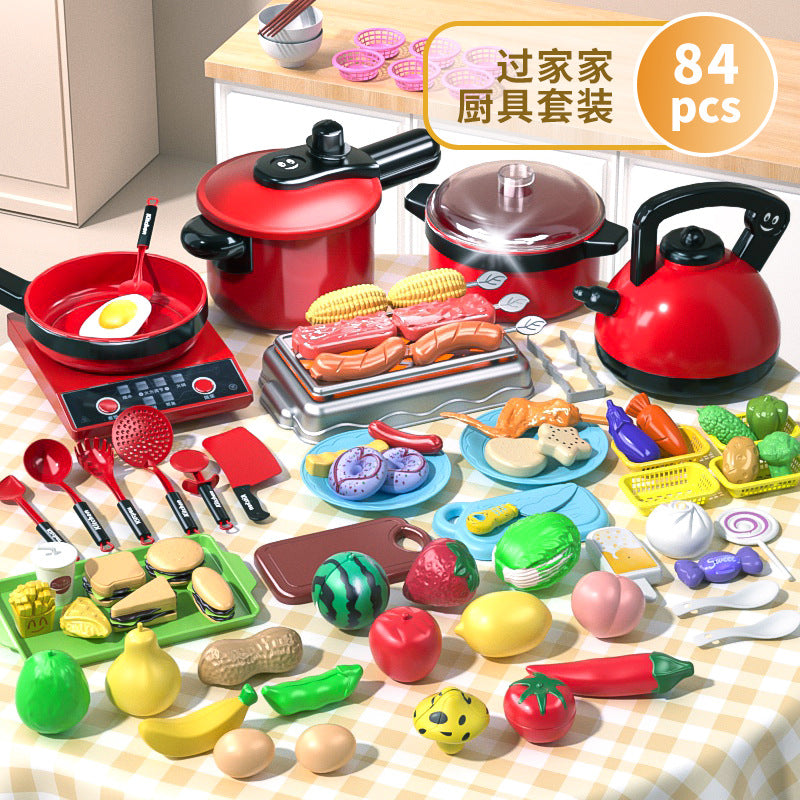 Pretend Play Toy Girl Mini Kitchen, Baby Girl Role-Play Child’s Cookware Set—Make Food & Cut Fruit Fun Toy
