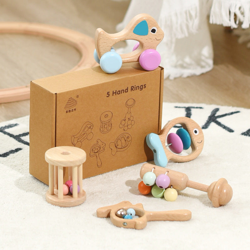 Cross-Border Wooden Children's Toys for Early Education, 0 to 6 Months Baby Hand Rattles, Bed Bells, Baby Musical Instruments, Newborn Gifts