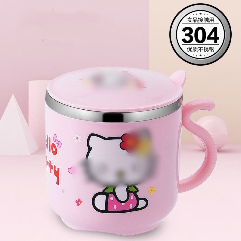 304 stainless steel water cup with straw kindergarten Cup double-layer cute children's milk cup small yellow duck gift