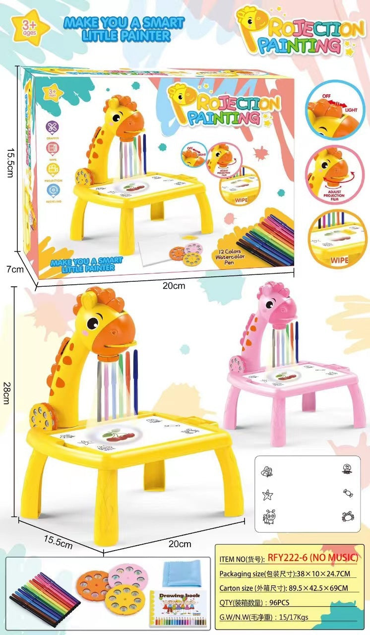Cross-Border Multifunctional Deer-Shaped Projection Drawing Table with Cartoon Design, Sound and Light, Graffiti Writing Board, Children's Educational Toy