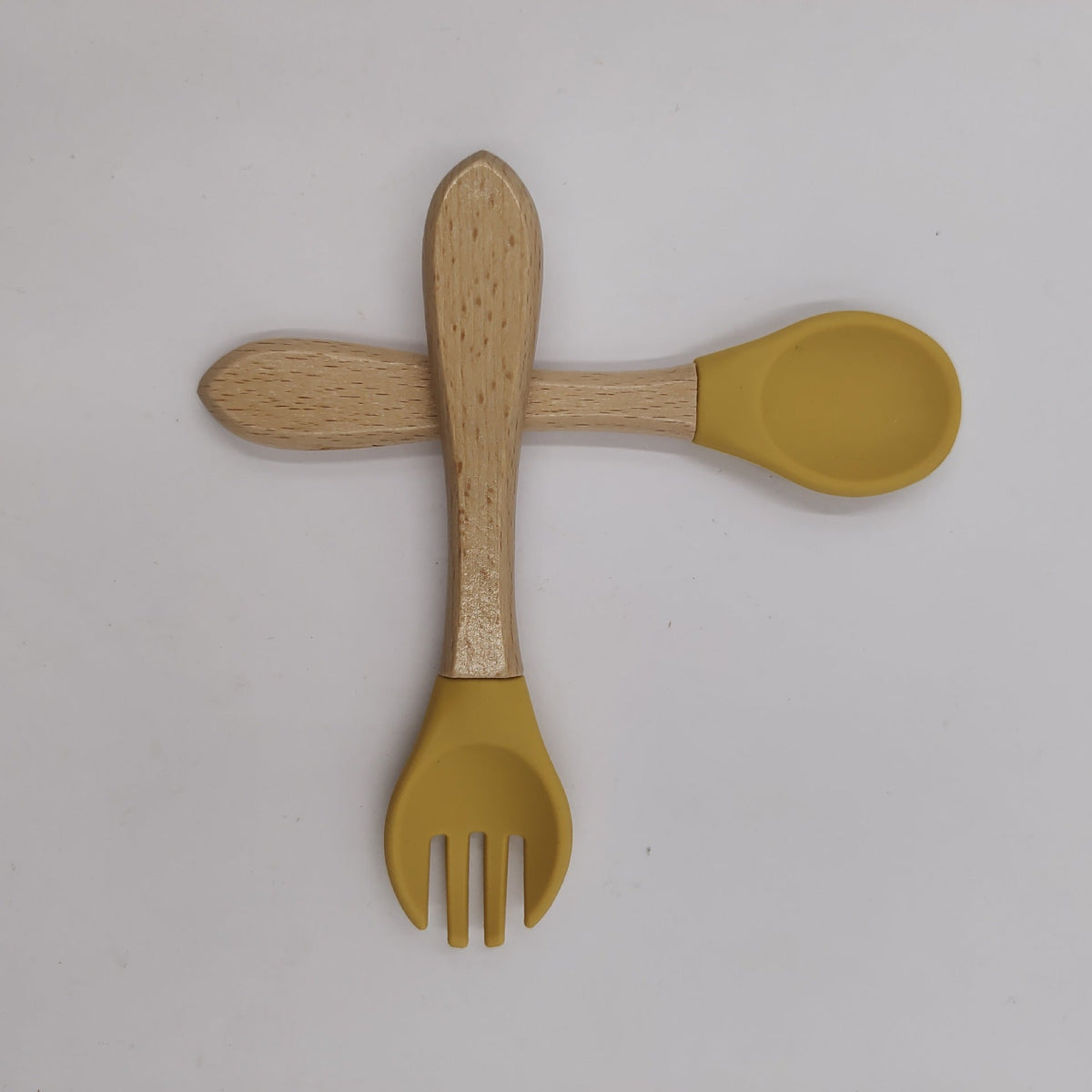 Manufacturer Aliexpress Cross-Border Ready-Stock Children's Eating Training Spoon Wooden Handle Fork Silicone Soft Spoon Silicone Wood Combination