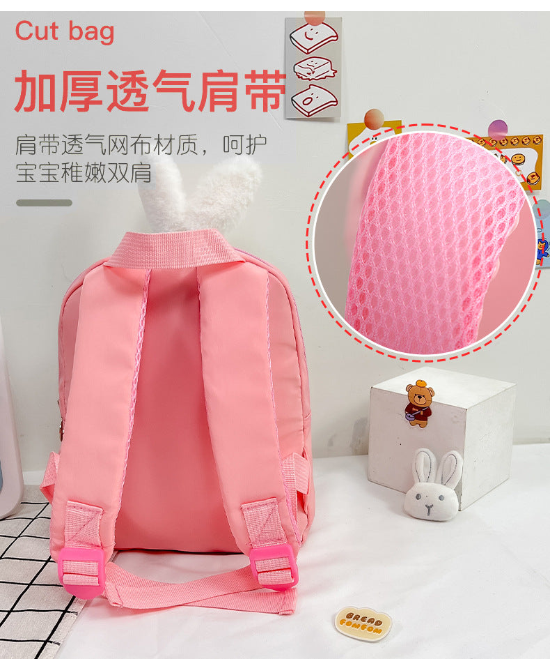 Plush 3D Rabbit Backpack for Boys Girls Kids Children SchoolBag Cute Bow Tie Cartoon School Bags Kindergarten Preschool Baby